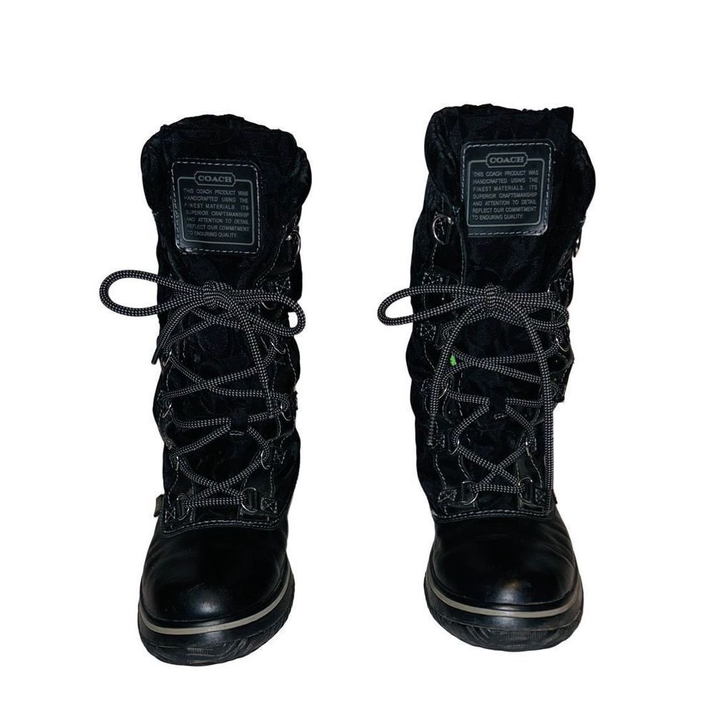 Women's Coach Shaine Fleece Lined Winter Boots Lace Up Signature Size 6B - Picture 4 of 8